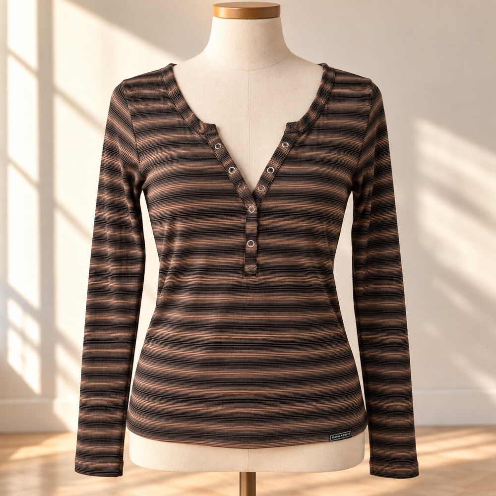 Savage X Fenty NWT Sheer Line Sleep Henley 2X ( Runs Small) Black Caviar Striped